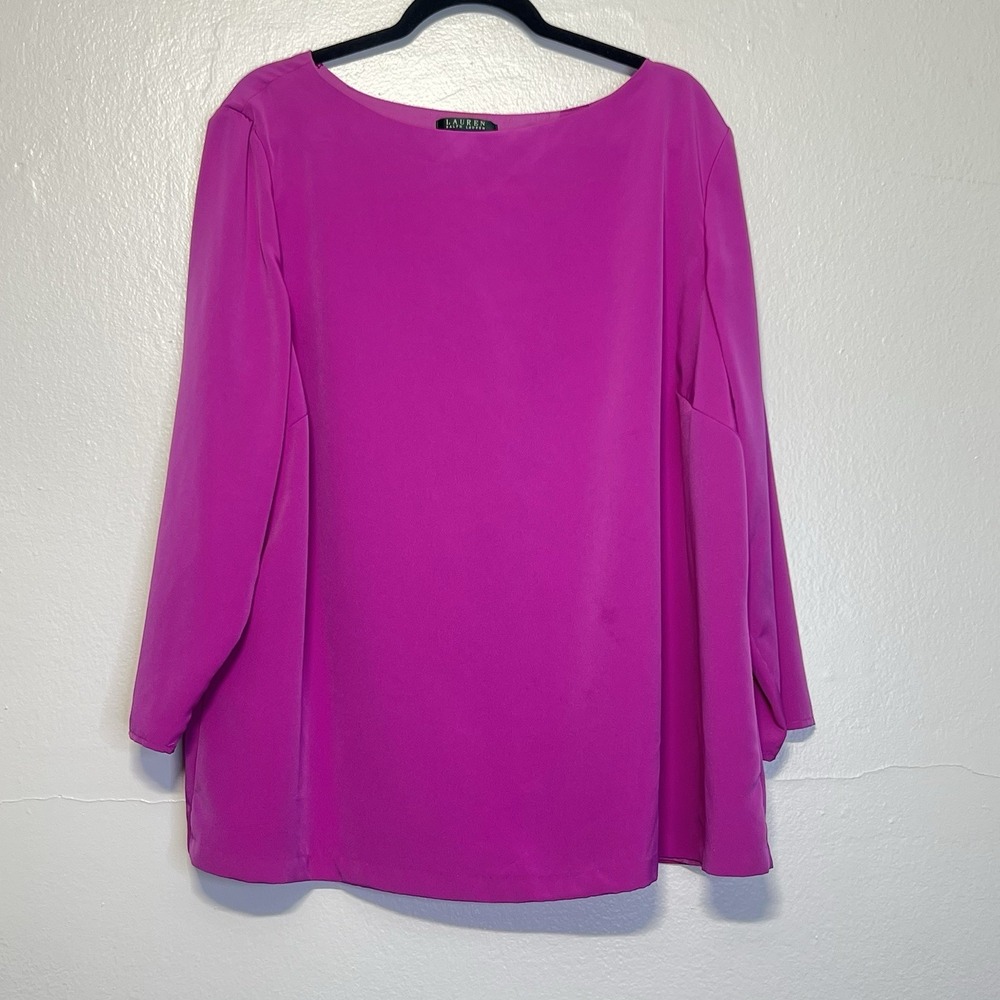 LAUREN Ralph Lauren Women's Fuchsia Wrap Double Back Long Sleeve Blouse Plus 18W